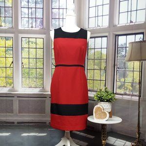 BLACK LABEL EVAN PICONE FIRE RED & BLACK COLOR BLOCK SHEATH DRESS (4)
